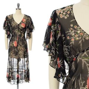 Anthropologie Black Floral Midi Dress